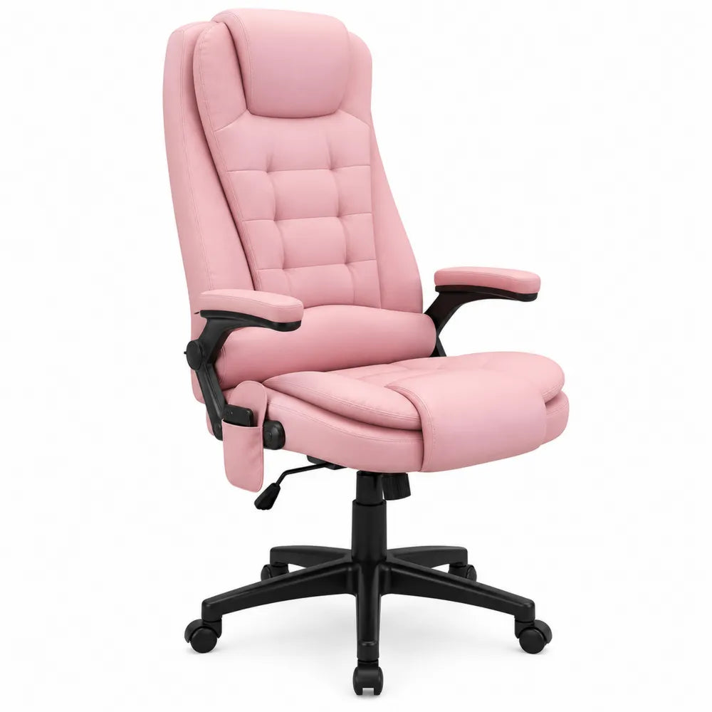 Silla de oficina de piel sint¨¦tica rosa con base de nailon