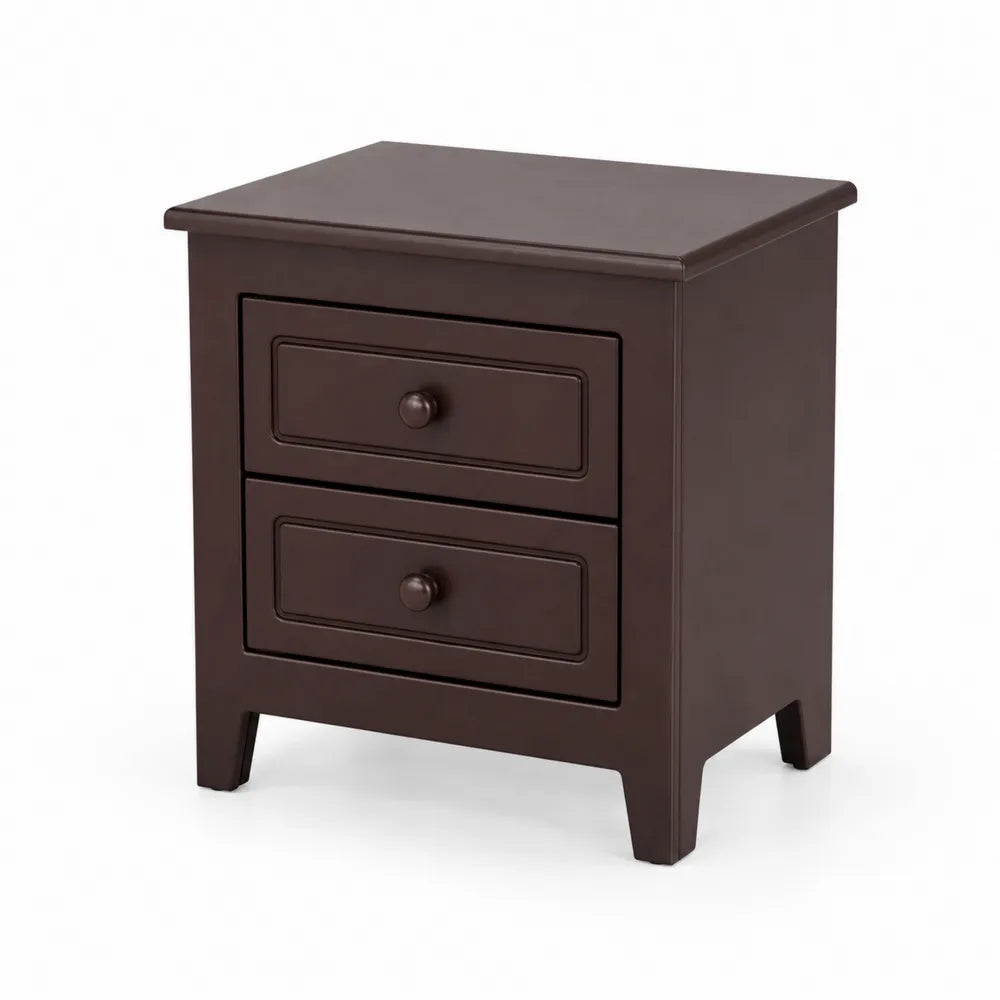 Mesilla de noche de madera maciza con dos cajones Marr¨®n