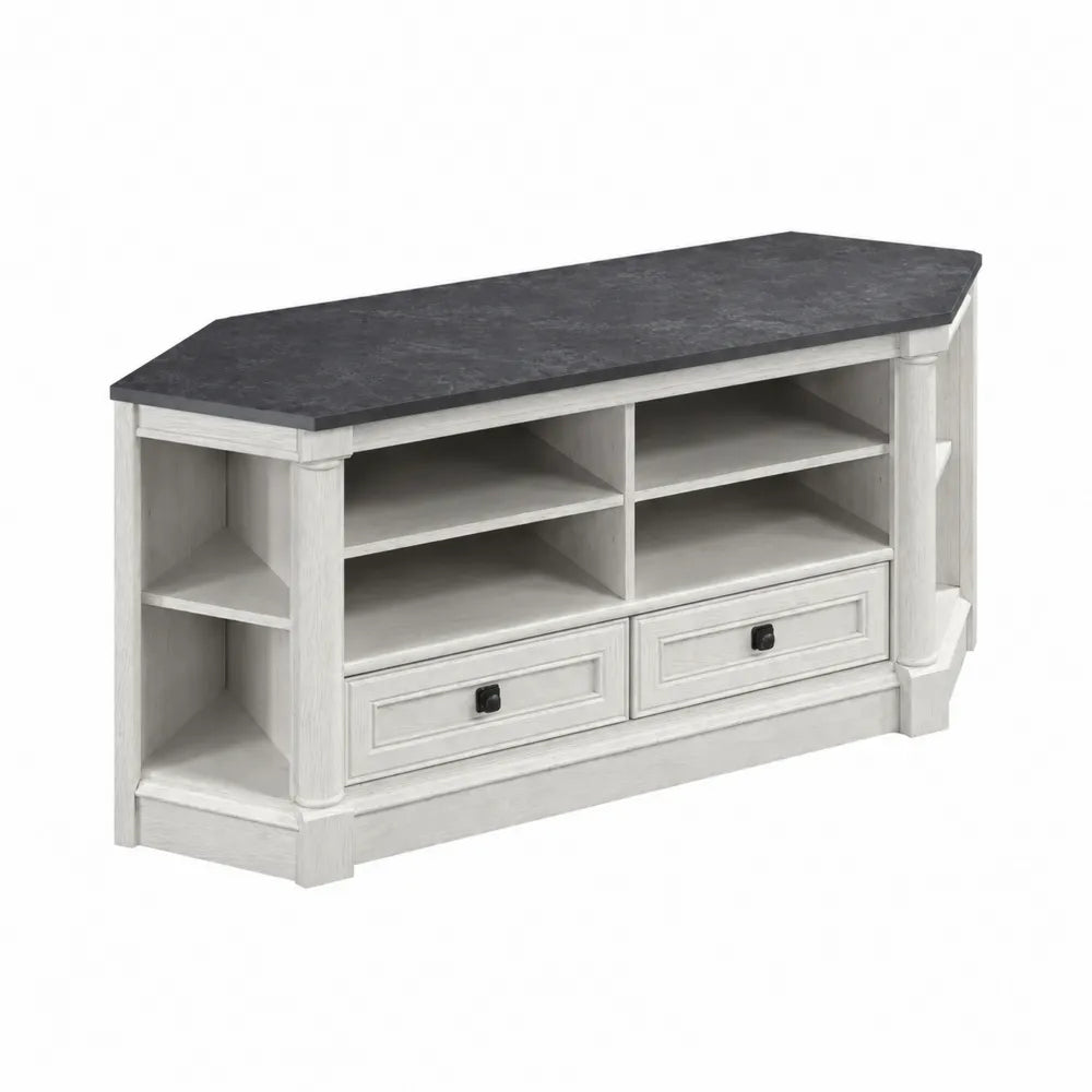 Mesa de TV esquinera de madera y MDF con superficie de piedra gris 152 cm
