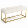 Banco de piel sint¨¦tica blanca y metal dorado
