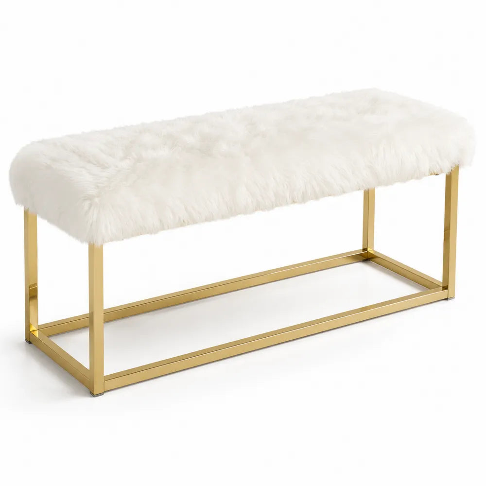 Banco de piel sint¨¦tica blanca y metal dorado