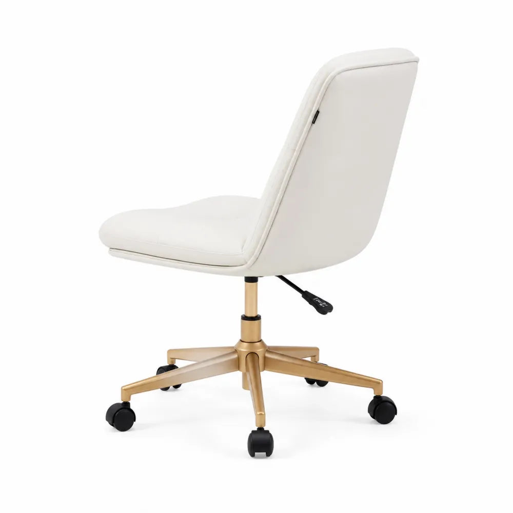 Silla de Oficina de Cuero Sint¨¦tico Blanca con Base de Metal Dorado
