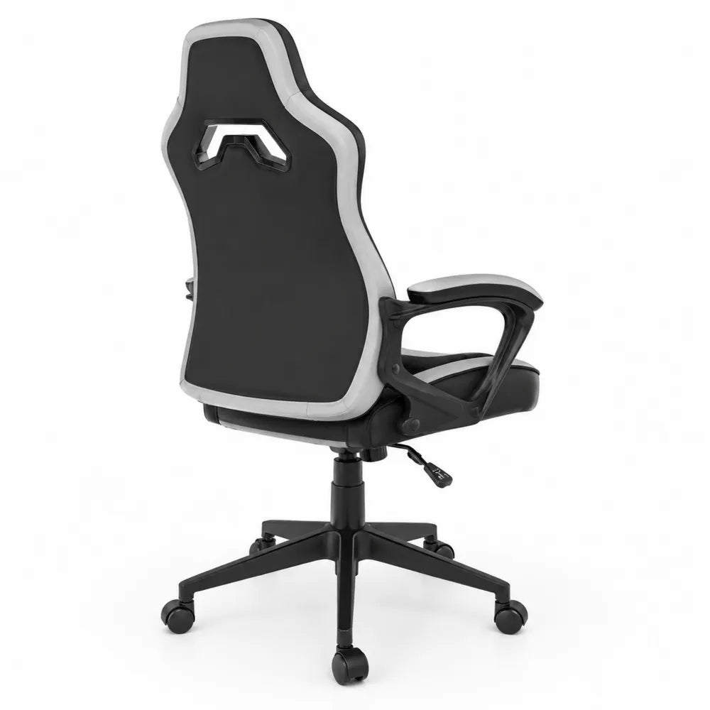 Silla ergon¨®mica de cuero sint¨¦tico con ruedas, color Negro y Gris