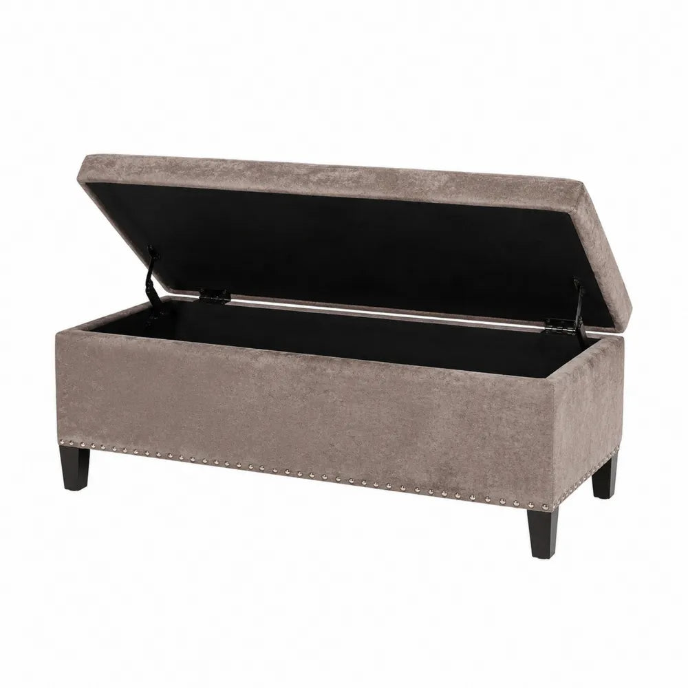 Banco otomano de terciopelo con almacenamiento Gris Beige 100x40x45 cm
