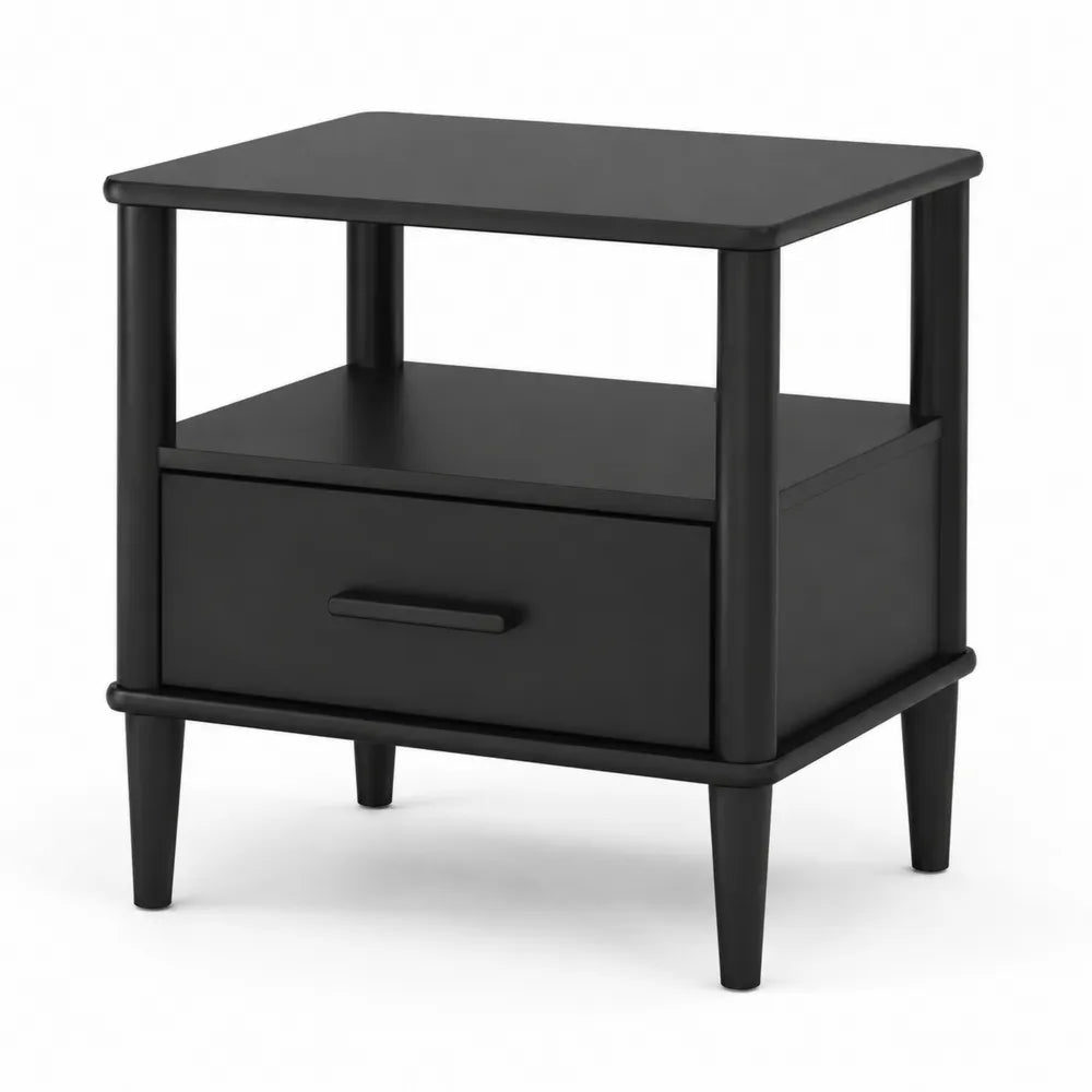 Mesa auxiliar de madera negra con caj¨®n y estante