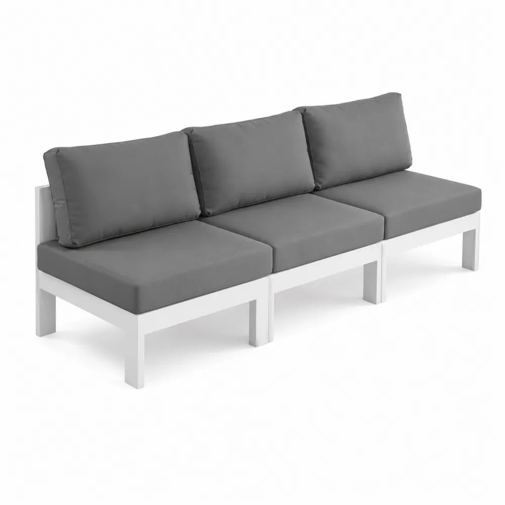 Sof¨¢ Modular de Exterior 3 Plazas Aluminio Cojines Gris