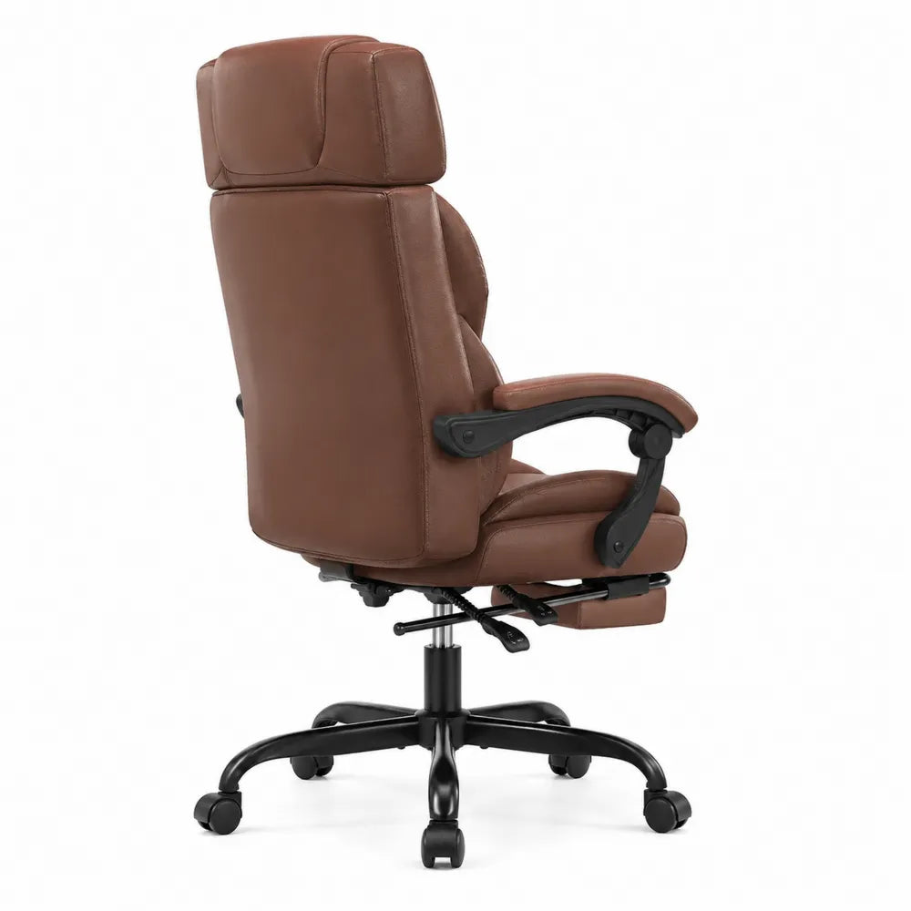 Silla de oficina de cuero sint¨¦tico marr¨®n con base de metal