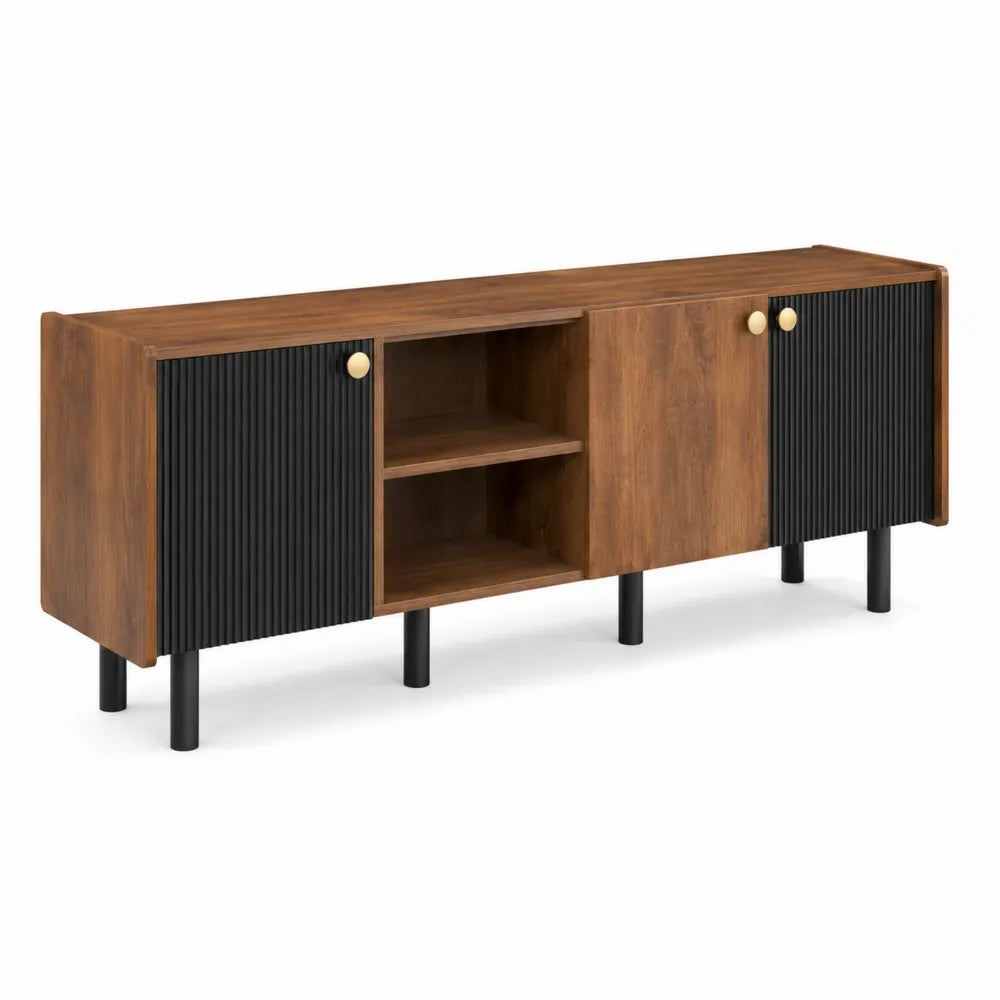 Mueble de TV de Madera y Metal Marr¨®n y Negro 160x40x60 cm